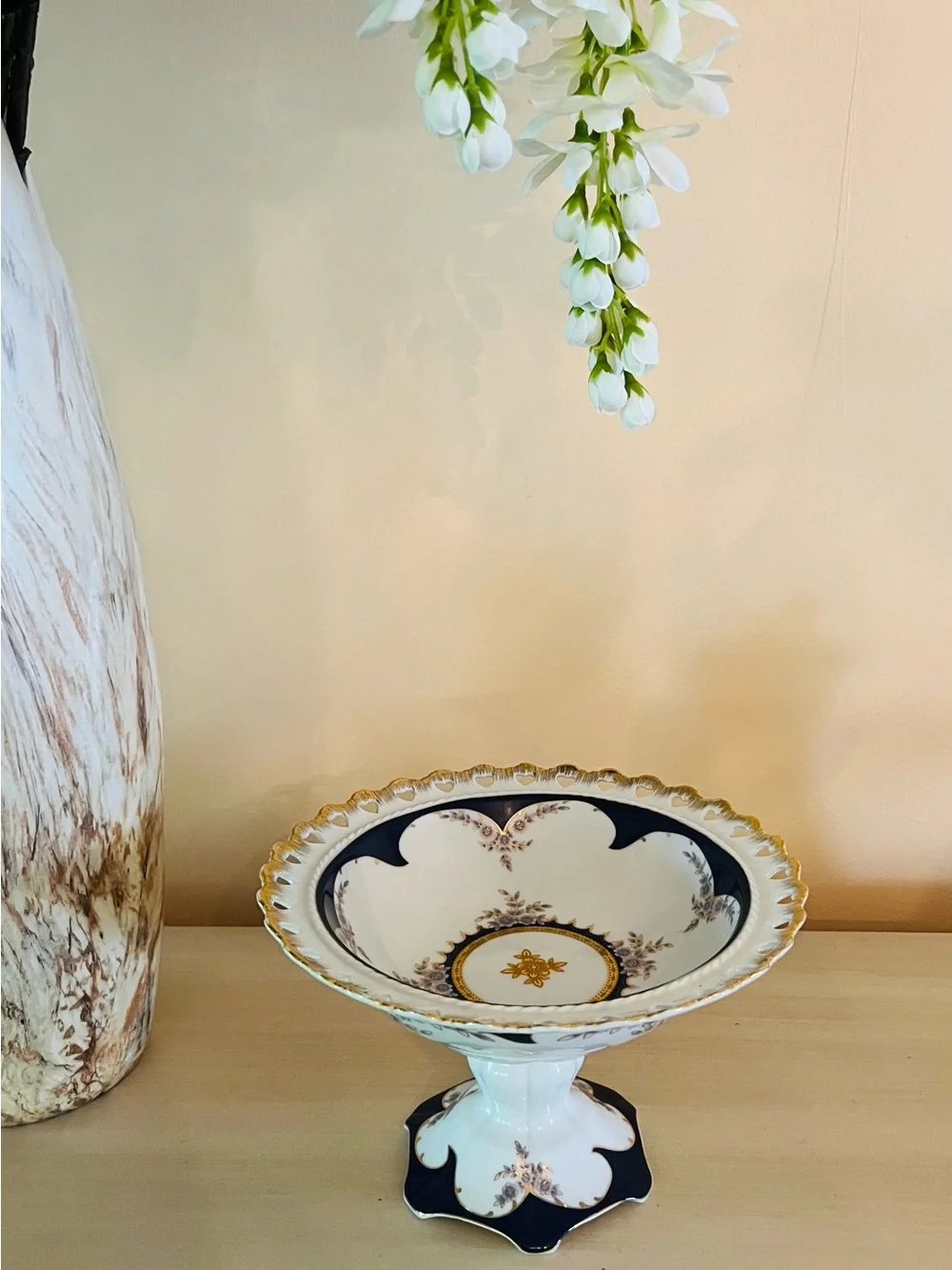 Firmamento Fine Italian 1980s Vintage Porcelain Pedestal Compote Bowl